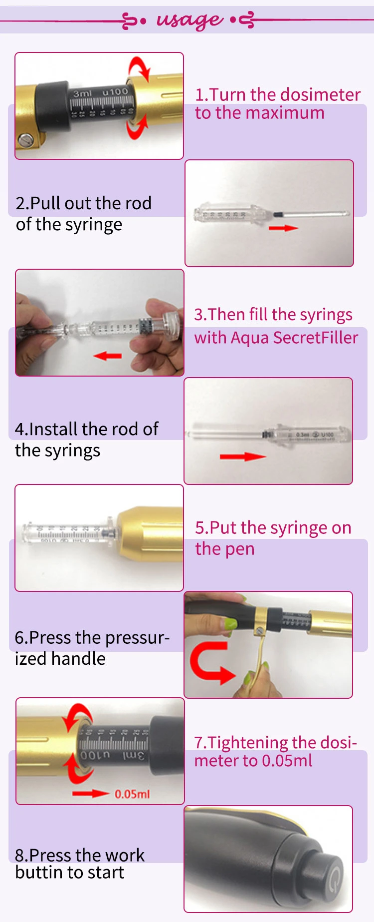 High Pressure Needle Free 24K Gold Hyaluronic Acid Pen Anti-Wrinkle